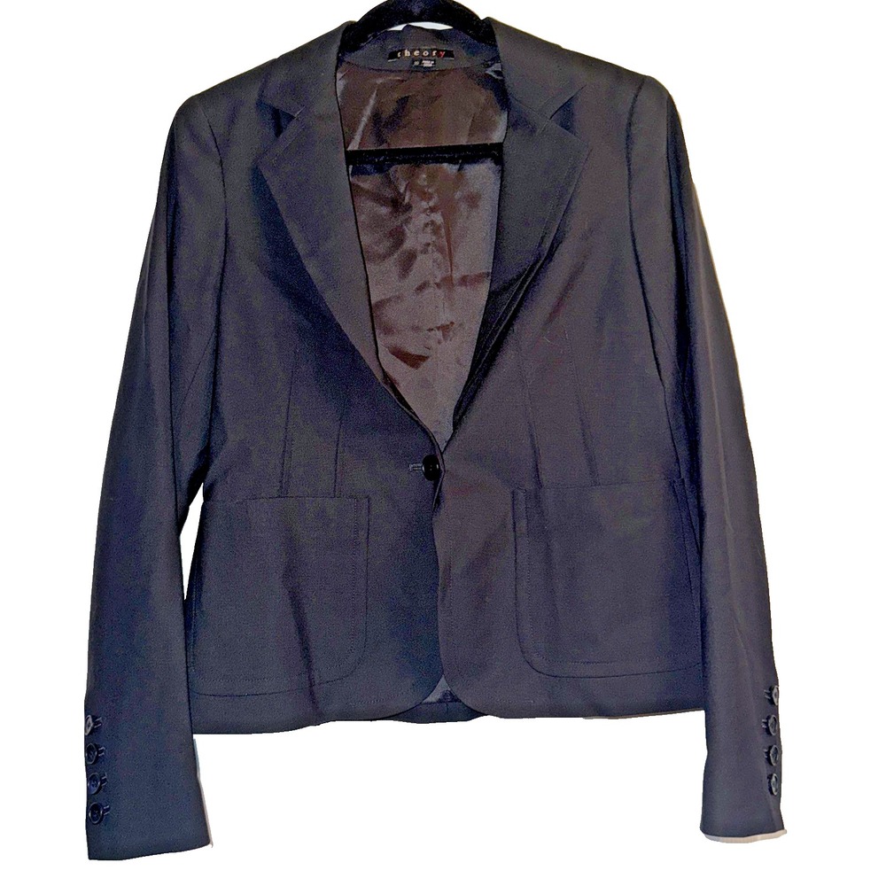 Theory Blazer 10 Charcoal Relleo Tailor Structured Workwear Office Minimalist - Picture 2 of 12